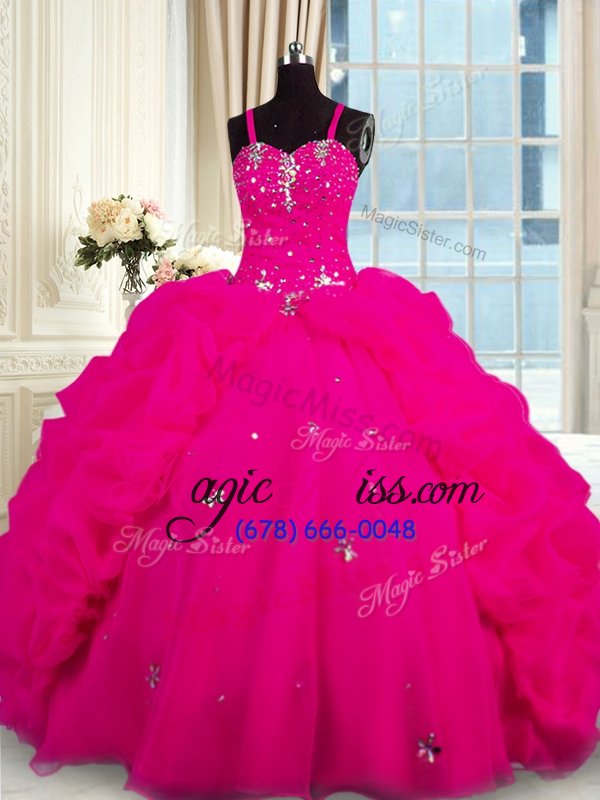 wholesale noble spaghetti straps sleeveless organza quinceanera dresses beading brush train lace up