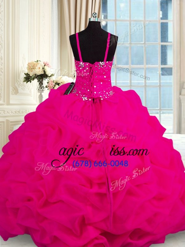 wholesale noble spaghetti straps sleeveless organza quinceanera dresses beading brush train lace up