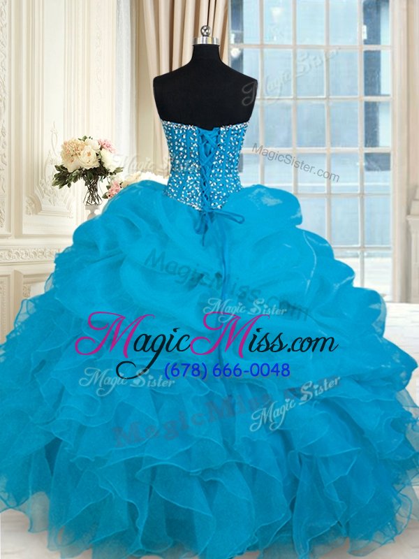 wholesale baby blue organza lace up sweetheart sleeveless floor length sweet 16 dress beading and ruffles