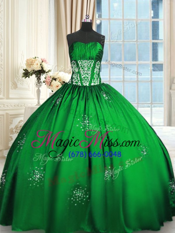 wholesale dazzling ball gowns beading and appliques and ruching ball gown prom dress lace up taffeta sleeveless floor length