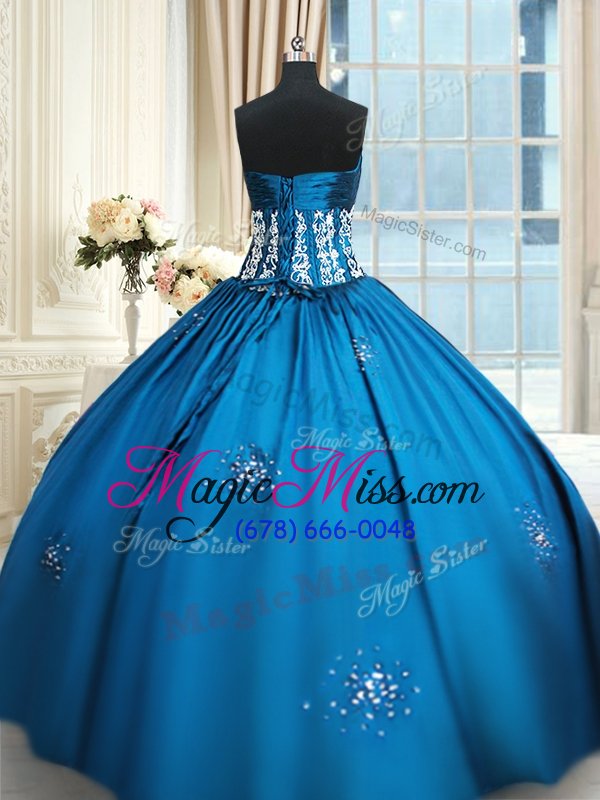 wholesale charming strapless sleeveless quinceanera gowns floor length beading and appliques and ruching blue and teal taffeta