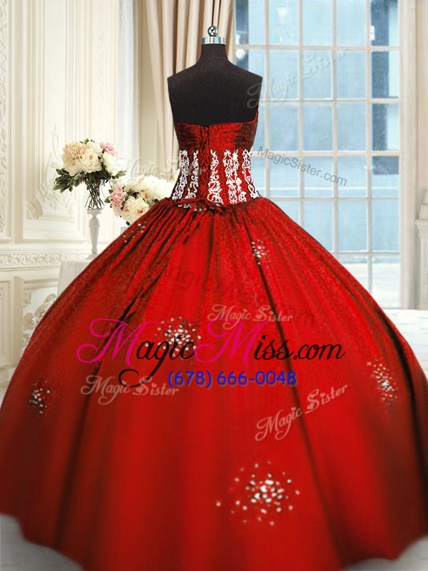 wholesale chic sleeveless lace up floor length beading and appliques and ruching quinceanera dress