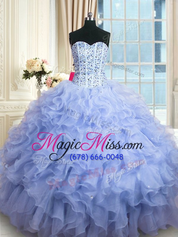 wholesale glamorous lavender lace up sweetheart beading and ruffles quinceanera dresses organza sleeveless