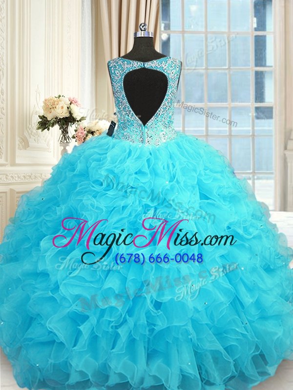 wholesale edgy baby blue v-neck neckline beading and ruffles vestidos de quinceanera sleeveless zipper