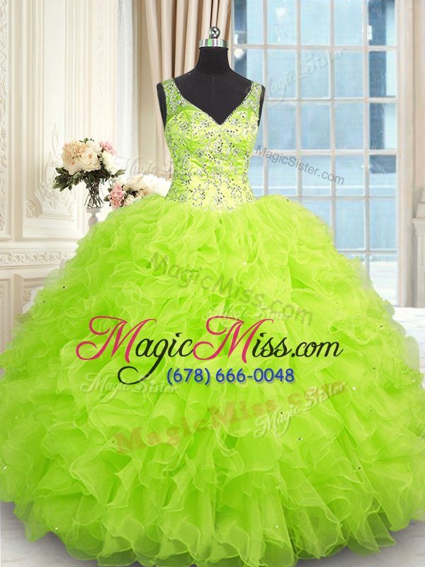 wholesale smart organza v-neck sleeveless zipper beading and ruffles 15th birthday dress in