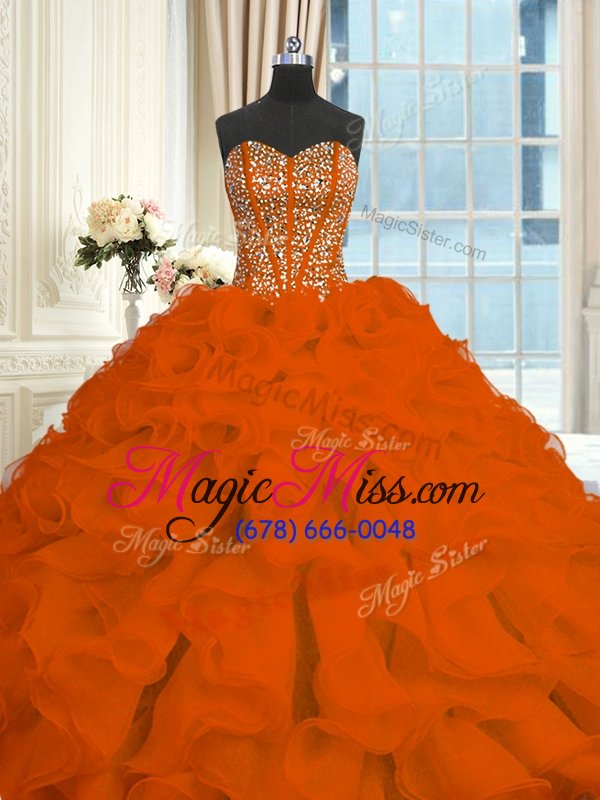 wholesale excellent orange red sleeveless brush train beading and ruffles with train sweet 16 dress