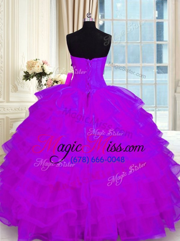 wholesale hot selling purple sweetheart lace up beading and ruffled layers quinceanera dresses sleeveless