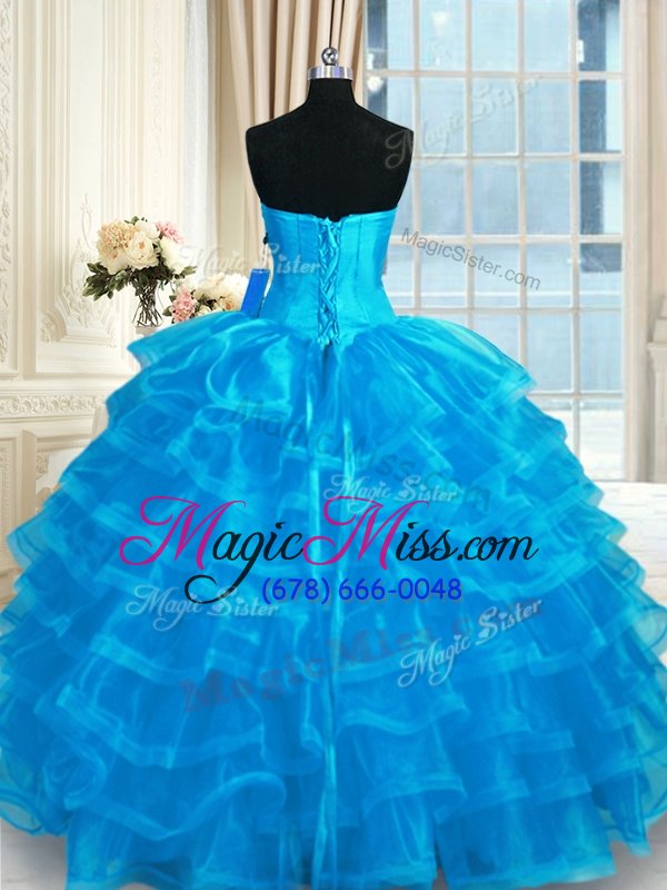 wholesale beautiful organza sweetheart sleeveless lace up beading and ruffled layers sweet 16 dress in blue