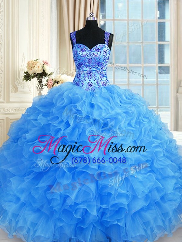 wholesale smart baby blue quince ball gowns military ball and sweet 16 and quinceanera and for with beading and embroidery and ruffles sweetheart sleeveless lace up