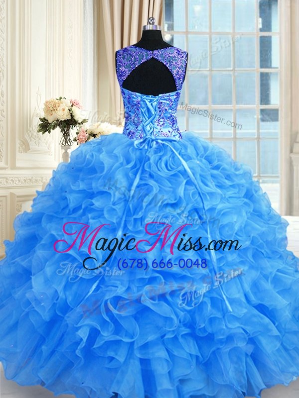 wholesale smart baby blue quince ball gowns military ball and sweet 16 and quinceanera and for with beading and embroidery and ruffles sweetheart sleeveless lace up