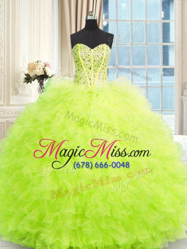 wholesale glorious yellow green ball gowns beading and ruffles quinceanera gown lace up tulle sleeveless floor length