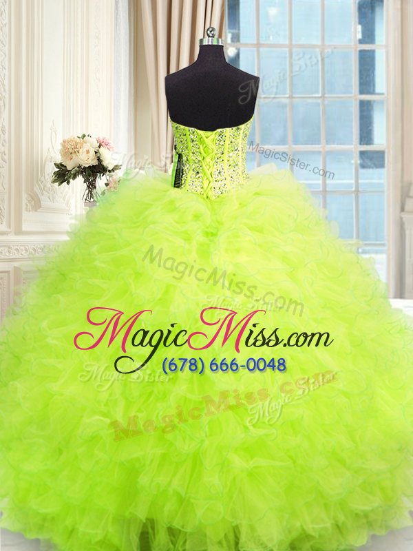 wholesale glorious yellow green ball gowns beading and ruffles quinceanera gown lace up tulle sleeveless floor length