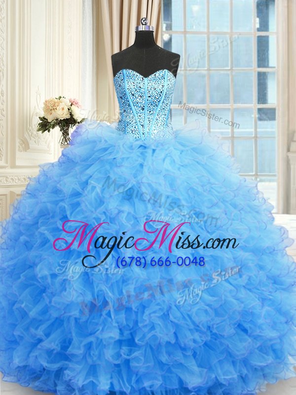 wholesale new style three piece floor length ball gowns sleeveless baby blue sweet 16 dresses lace up