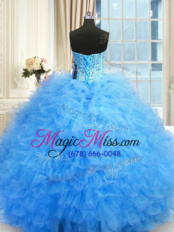 wholesale new style three piece floor length ball gowns sleeveless baby blue sweet 16 dresses lace up