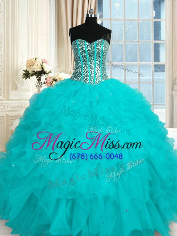 wholesale high end sleeveless lace up floor length beading and ruffles 15 quinceanera dress