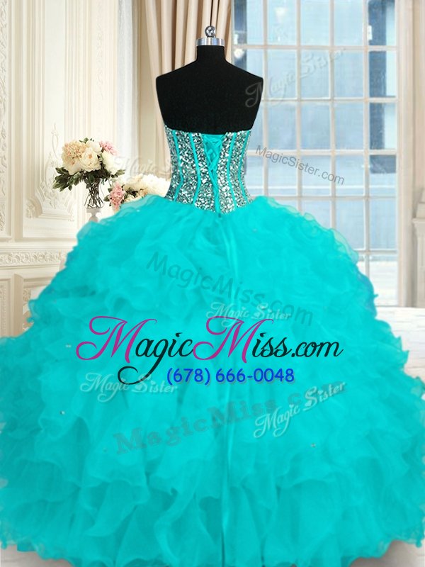 wholesale high end sleeveless lace up floor length beading and ruffles 15 quinceanera dress