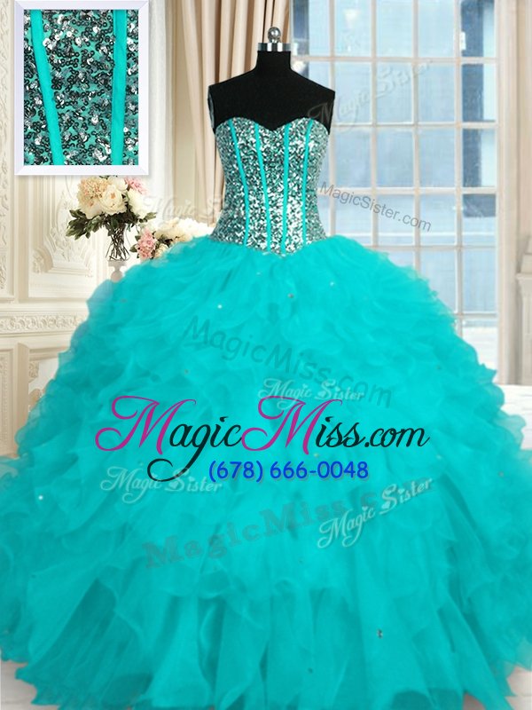 wholesale high end sleeveless lace up floor length beading and ruffles 15 quinceanera dress