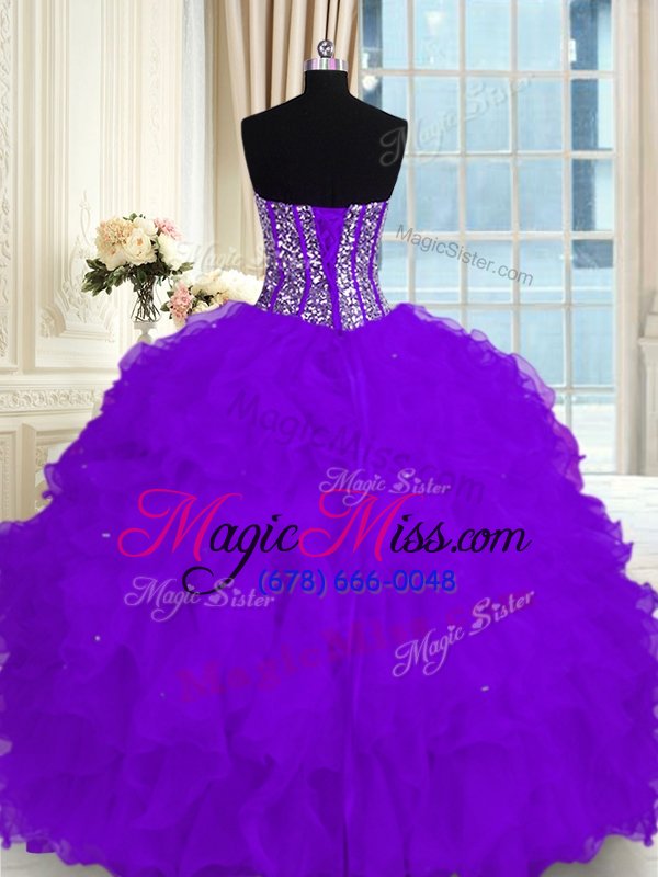 wholesale smart floor length lace up quince ball gowns eggplant purple and in for military ball and sweet 16 and quinceanera with beading and ruffles