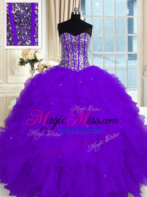 wholesale smart floor length lace up quince ball gowns eggplant purple and in for military ball and sweet 16 and quinceanera with beading and ruffles