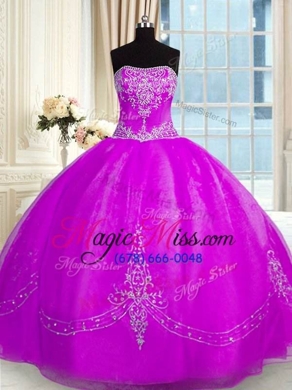 wholesale fitting organza sleeveless floor length quinceanera gown and beading and embroidery