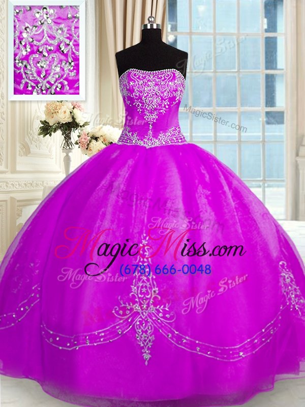 wholesale fitting organza sleeveless floor length quinceanera gown and beading and embroidery