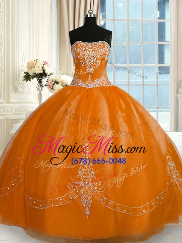 wholesale unique sleeveless organza floor length lace up vestidos de quinceanera in gold for with beading and embroidery