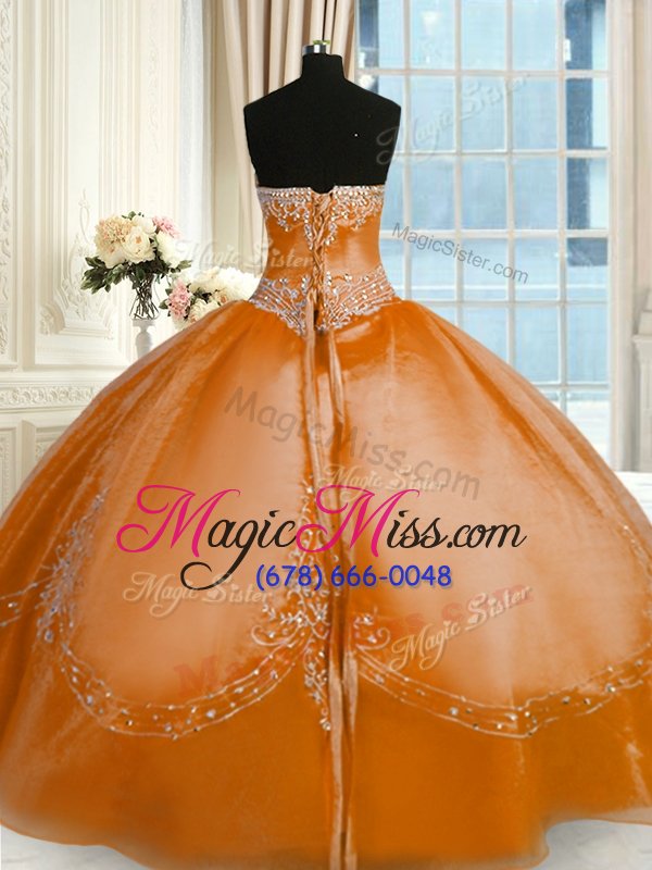 wholesale unique sleeveless organza floor length lace up vestidos de quinceanera in gold for with beading and embroidery