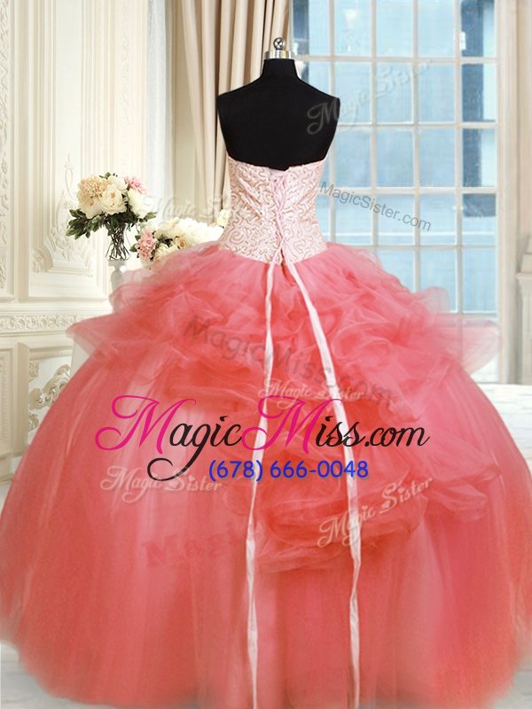 wholesale cheap sleeveless pick ups and hand made flower lace up quinceanera gown