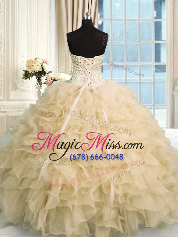 wholesale fashionable organza sleeveless floor length quinceanera dresses and beading and ruffles