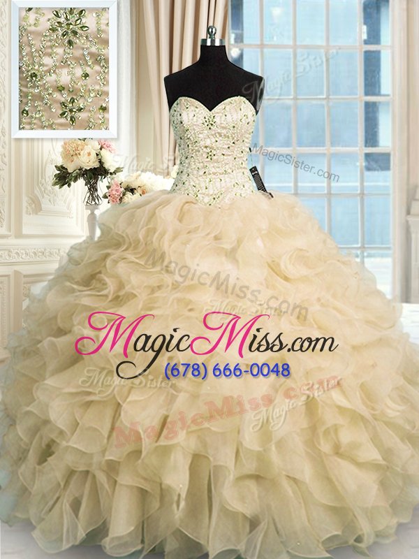 wholesale fashionable organza sleeveless floor length quinceanera dresses and beading and ruffles