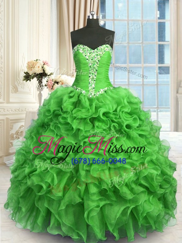 wholesale graceful green lace up 15th birthday dress beading and ruffles sleeveless floor length