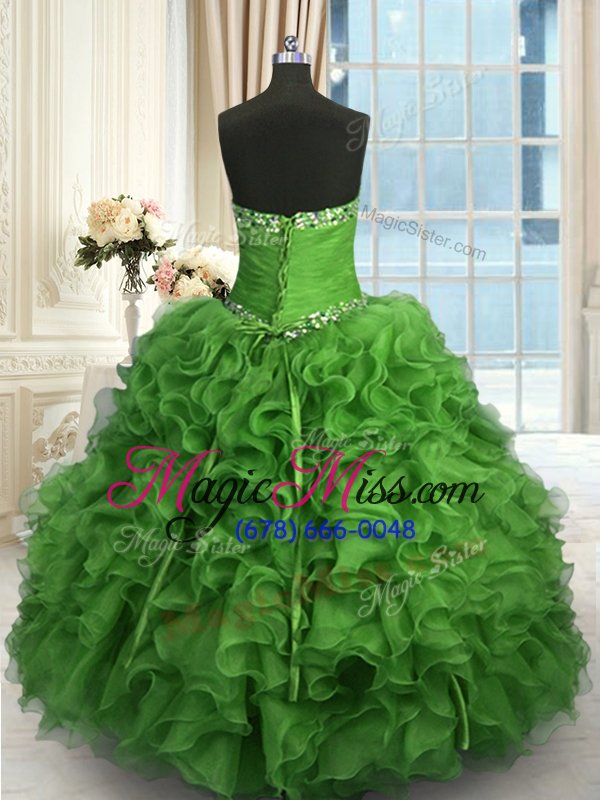 wholesale graceful green lace up 15th birthday dress beading and ruffles sleeveless floor length