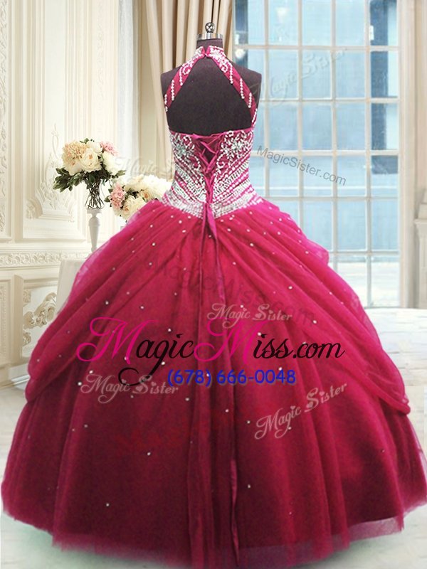 wholesale popular red sleeveless floor length beading lace up quinceanera dress