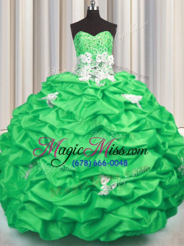 wholesale hot selling sleeveless taffeta with brush train lace up quinceanera dress in for with appliques and sequins and pick ups