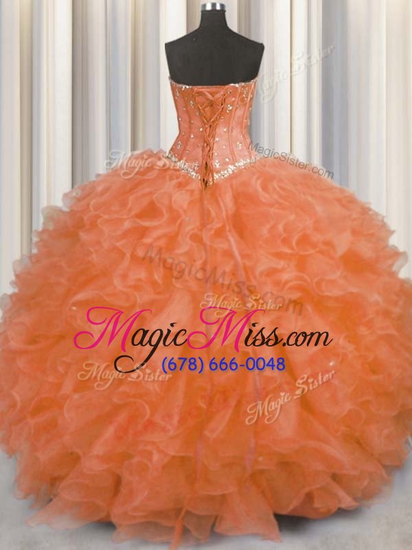 wholesale high end orange ball gowns sweetheart sleeveless organza floor length lace up beading and ruffles 15 quinceanera dress