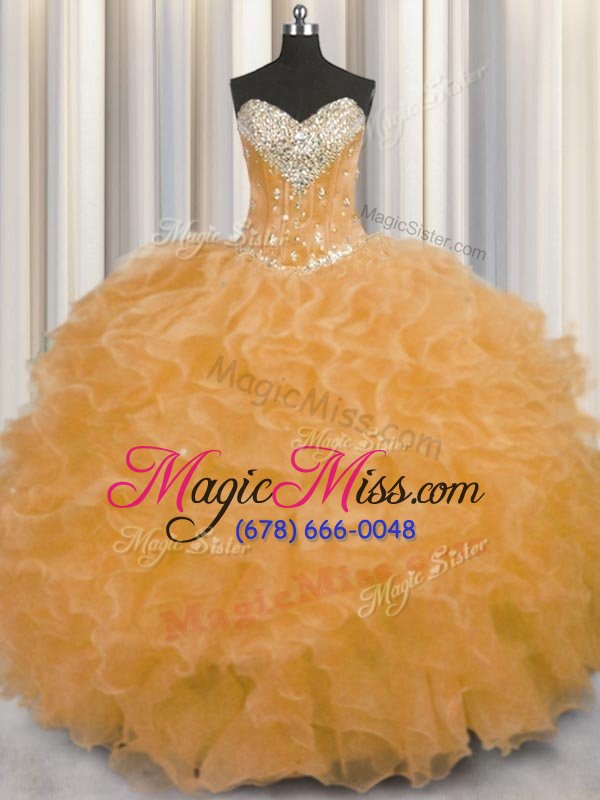 wholesale chic orange ball gowns sweetheart sleeveless organza floor length lace up beading and ruffles 15th birthday dress