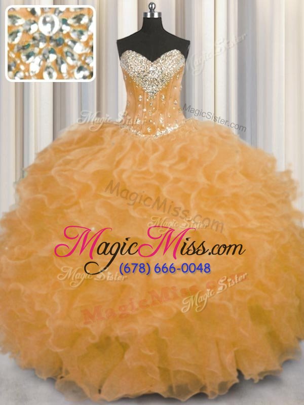 wholesale chic orange ball gowns sweetheart sleeveless organza floor length lace up beading and ruffles 15th birthday dress