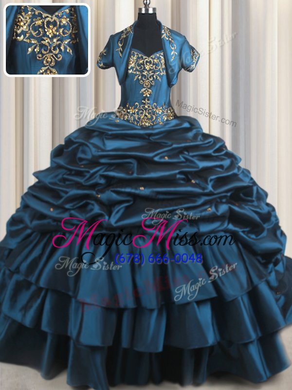 wholesale exceptional pick ups with train navy blue quinceanera gown sweetheart sleeveless brush train lace up