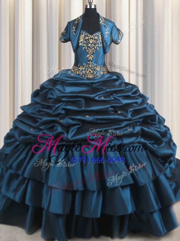 wholesale exceptional pick ups with train navy blue quinceanera gown sweetheart sleeveless brush train lace up