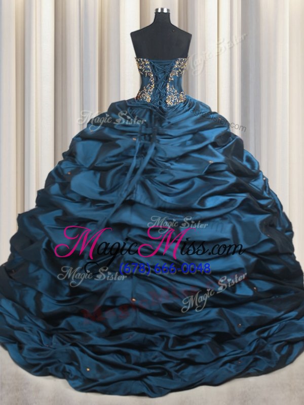 wholesale exceptional pick ups with train navy blue quinceanera gown sweetheart sleeveless brush train lace up