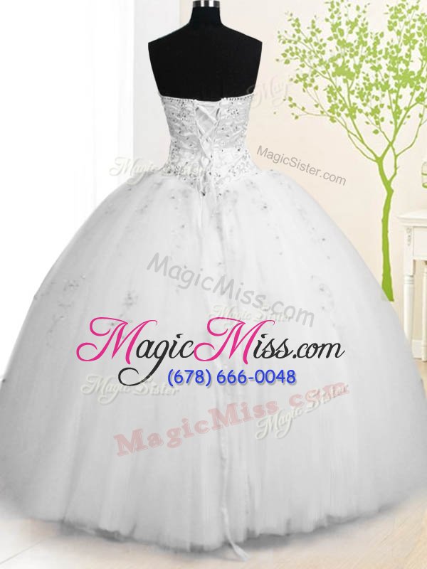 wholesale excellent floor length white quinceanera dresses tulle sleeveless beading and appliques