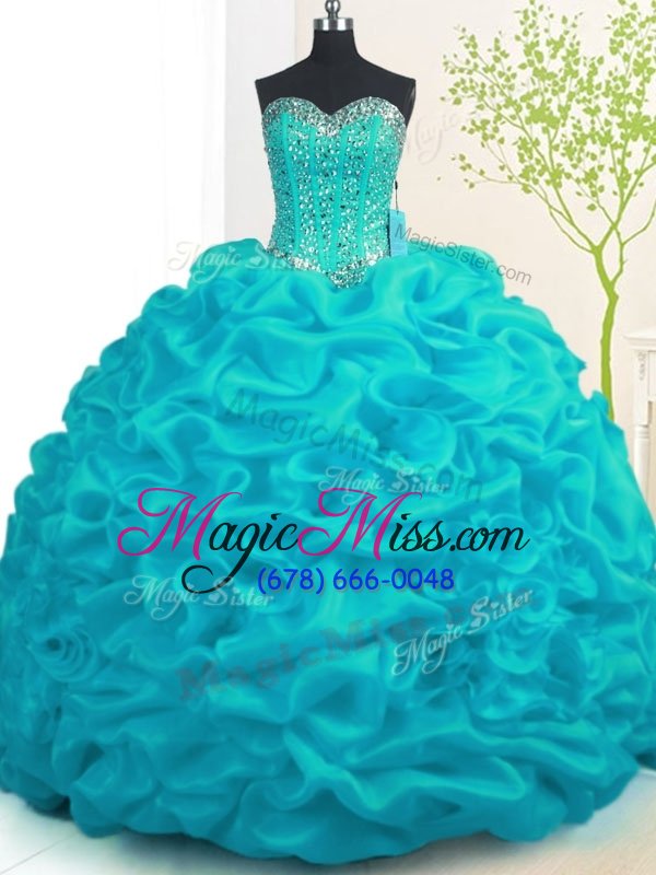 wholesale sophisticated with train ball gowns sleeveless aqua blue quinceanera gowns brush train lace up