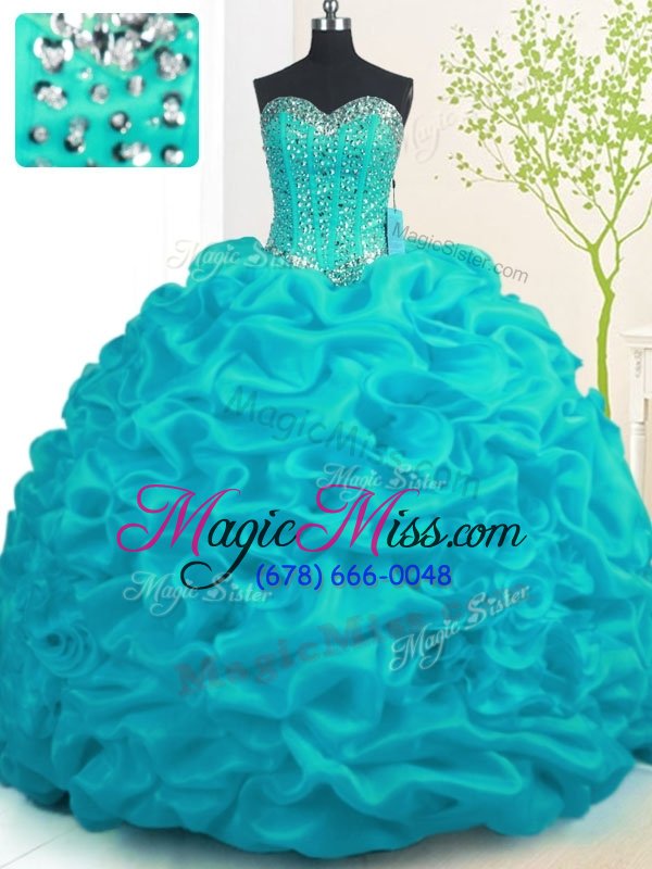 wholesale sophisticated with train ball gowns sleeveless aqua blue quinceanera gowns brush train lace up