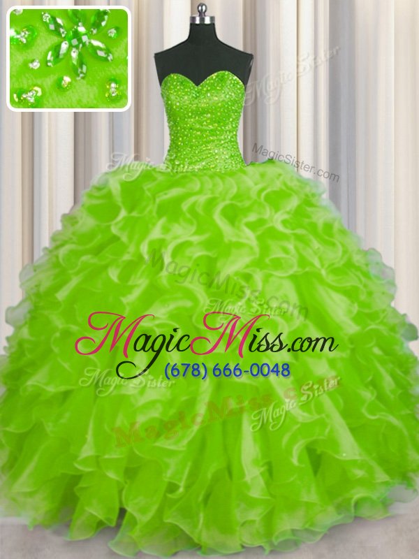 wholesale glamorous sweetheart sleeveless vestidos de quinceanera floor length beading and ruffles yellow green organza