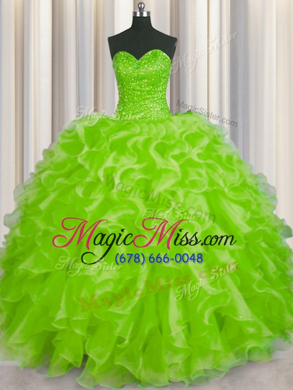 wholesale glamorous sweetheart sleeveless vestidos de quinceanera floor length beading and ruffles yellow green organza