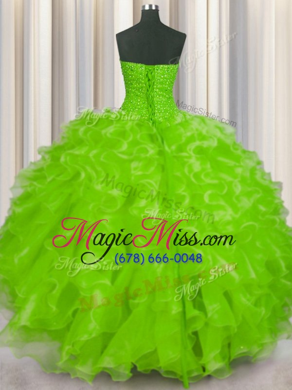 wholesale glamorous sweetheart sleeveless vestidos de quinceanera floor length beading and ruffles yellow green organza