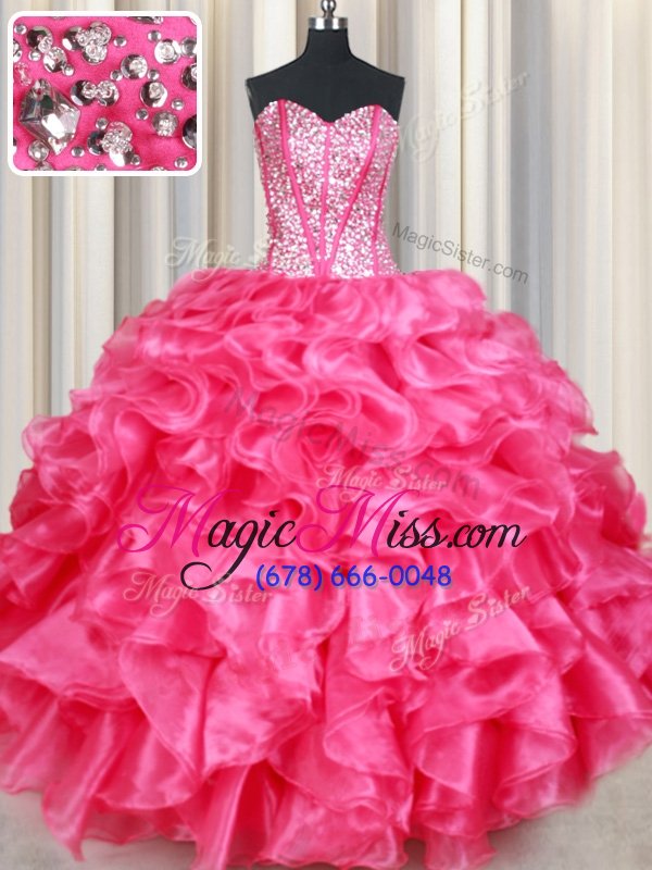 wholesale flirting sweetheart sleeveless quinceanera dress floor length beading and ruffles coral red organza