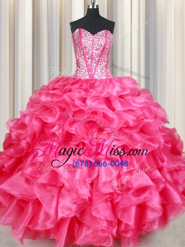 wholesale flirting sweetheart sleeveless quinceanera dress floor length beading and ruffles coral red organza