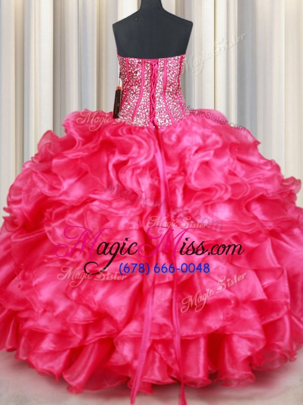 wholesale flirting sweetheart sleeveless quinceanera dress floor length beading and ruffles coral red organza