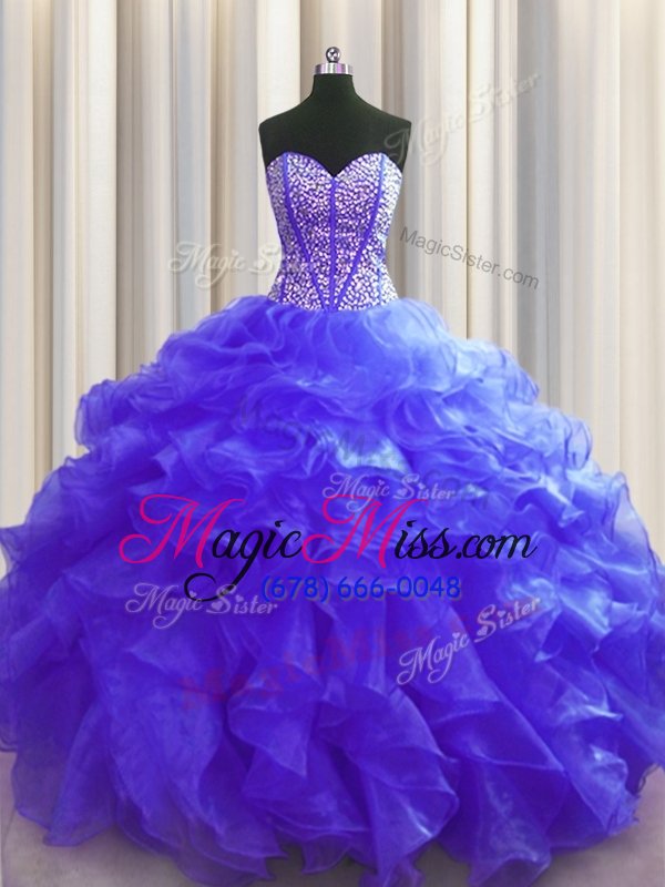 wholesale beauteous visible boning sweetheart sleeveless ball gown prom dress floor length beading and ruffles purple organza